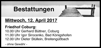 Anzeige von Bestattungen vom 12.04.2017 von MGO