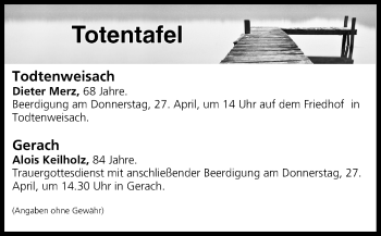 Anzeige von Totentafel vom 26.04.2017 von MGO