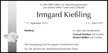 Anzeige von Irmgard Kießling von MGO