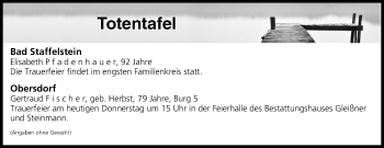 Anzeige von Totentafel vom 13.04.2017 von MGO