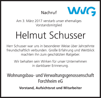 Anzeige von Helmut Schusser von MGO