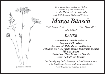 Anzeige von Marga Bänsch von MGO