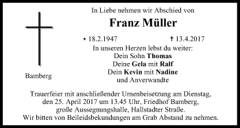 Anzeige von Franz Müller von MGO