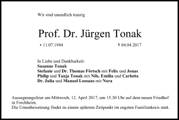 Anzeige von Jürgen Tonak von MGO
