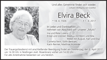 Anzeige von Elvira Beck von MGO