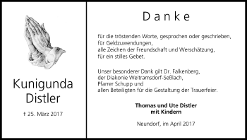 Anzeige von Kunigunda Distler von MGO