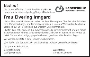 Anzeige von Elvering Irmgard von MGO