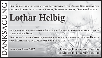 Anzeige von Lothar Helbig von MGO