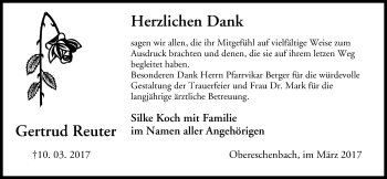 Anzeige von Gertrud Reuter von MGO