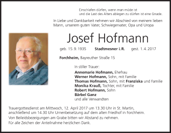 Anzeige von Josef Hofmann von MGO