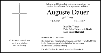 Anzeige von Auguste Dauer von MGO