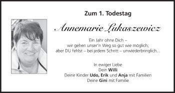 Anzeige von Annemarie Lukaszewicz von MGO
