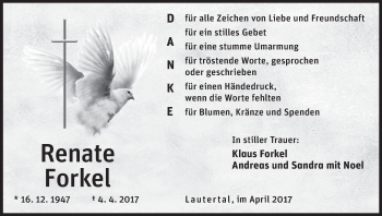 Anzeige von Renate Forkel von MGO