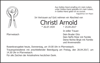 Anzeige von Christl Arnold von MGO