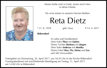 Anzeige von Reta Dietz von MGO