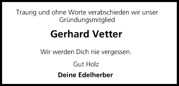 Anzeige von Gerhard Vetter von MGO