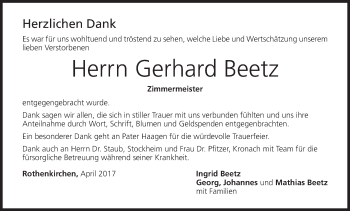 Anzeige von Gerhard Beetz von MGO