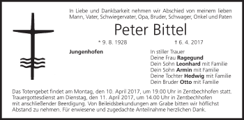 Anzeige von Peter Bittel von MGO