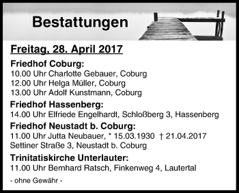 Anzeige von Bestattungen vom 28.04.2017 von MGO