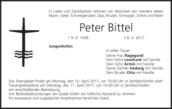 Anzeige von Peter Bittel von MGO