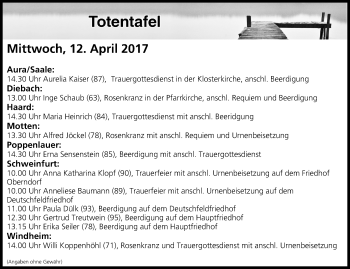 Anzeige von Totentafel vom 12.04.2017 von MGO