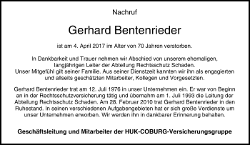Anzeige von Gerhard Bentenrieder von MGO