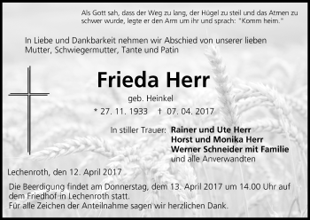 Anzeige von Frieda Herr von MGO