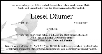 Anzeige von Liesel Däumer von MGO
