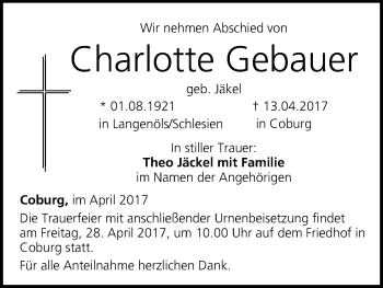 Anzeige von Charlotte Gebauer von MGO