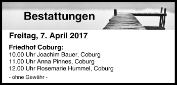 Anzeige von Bestattungen vom 07.04.2017 von MGO
