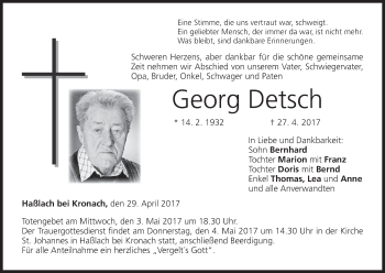 Anzeige von Georg Detsch von MGO