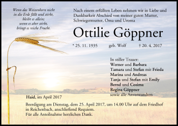 Anzeige von Ottilie Göppner von MGO