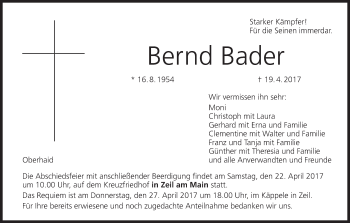 Anzeige von Bernd Bader von MGO