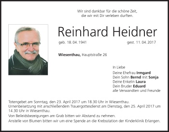 Anzeige von Reinhard Heidner von MGO