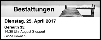 Anzeige von Bestattungen vom 25.04.2017 von MGO
