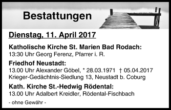 Anzeige von Bestattungen vom 11.04.2017 von MGO