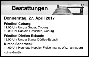 Anzeige von Bestattungen vom 27.04.2017 von MGO