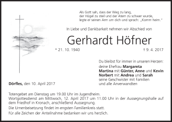 Anzeige von Gerhardt Höfner von MGO