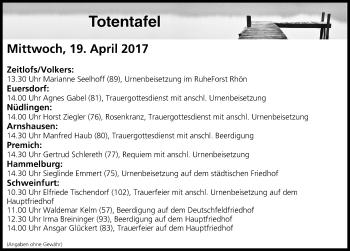 Anzeige von Totentafel vom 19.04.2017 von MGO