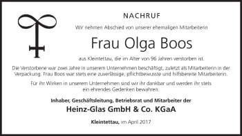 Anzeige von Olga Boos von MGO