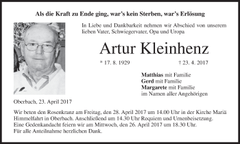 Anzeige von Artur Kleinhenz von MGO