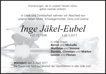 Anzeige von Inge Jäkel-Eubel von MGO