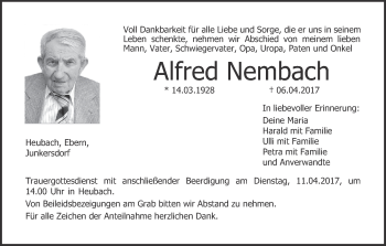 Anzeige von Alfred Nembach von MGO