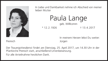 Anzeige von Paula Lange von MGO