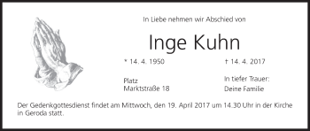 Anzeige von Inge Kuhn von MGO