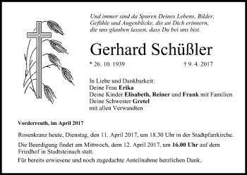 Anzeige von Gerhard Schüßler von MGO