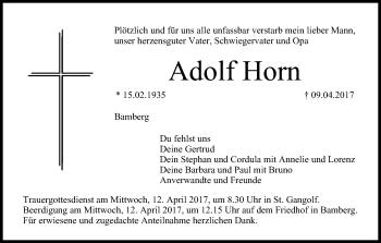 Anzeige von Adolf Horn von MGO