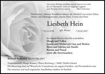 Anzeige von Liesbeth Hein von MGO