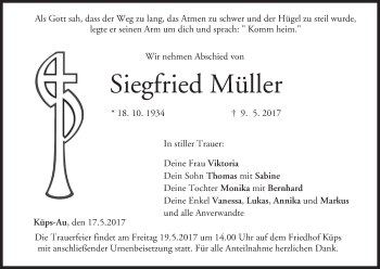Anzeige von Siegfried Müller von MGO