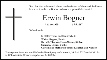 Anzeige von Erwin Bogner von MGO